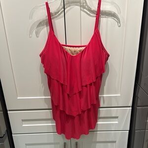 Red Sleeveless Tiered Camisole Swim Top